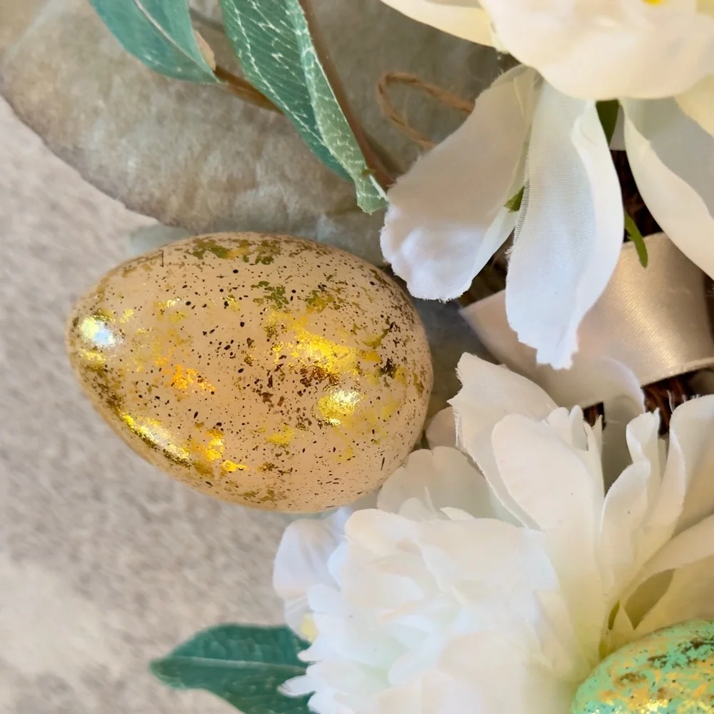 Spring Wreath or Candle Ring Centerpiece Greenery & Pastel Easter Eggs & Flowers